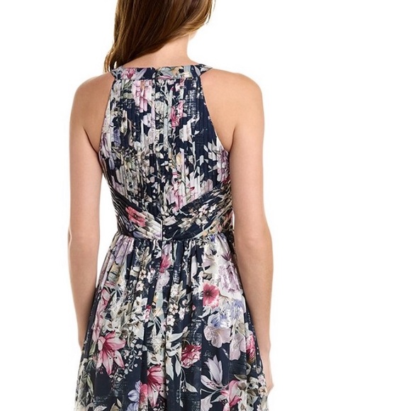 150.  Aidan Mattox Printed Halter Maxi Dress in Navy Multi-color, Size 10 NWT - Picture 5 of 16